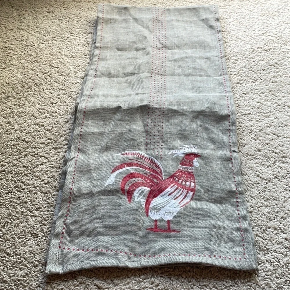 Now Designs rustic farmhouse rooster jute table runner 72” long